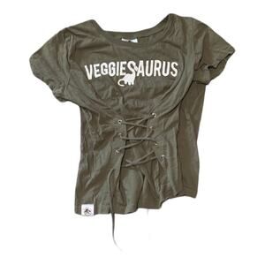 Universal studios Jurassic park woman’s small crop lace front green short sleev